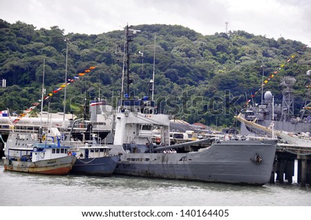 PANAMA CANAL NOVEMBER 2:  Marine boats inside the canal zone on november 2 2012 in Panama Canal. Panama is the second country in Latin America  to permanently abolish standing armies.