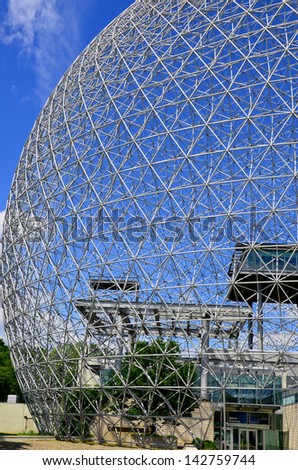 MONTREAL, CANADA - JUNE 17: the geodesic dome called Montreal Biosphere on June 17, 2013 in Montreal, Canada. This museum dedicated to water and the environment and It\'s located at Parc Jean-Drapeau.