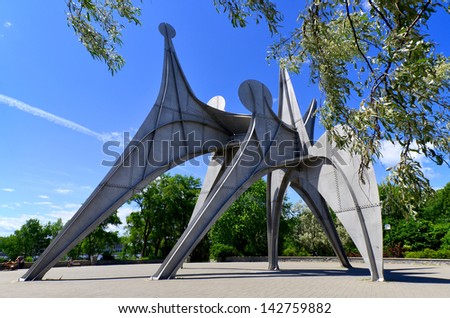 MONTREAL, CANADA - JUNE 19: The Alexander Calder sculpture L\'Homme is a large-scale outdoor sculpture on june 19 2013 in Parc Jean-Drapeau, located in Montreal. Made for 1967 World Fair