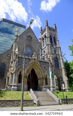 MONTREAL CANADA JUNE 15:St. George\'s Anglican Church is named for Saint George, the patron saint of England was designated National Historic Site of Canada in 1990 on june 15 2013 in Montreal Canada