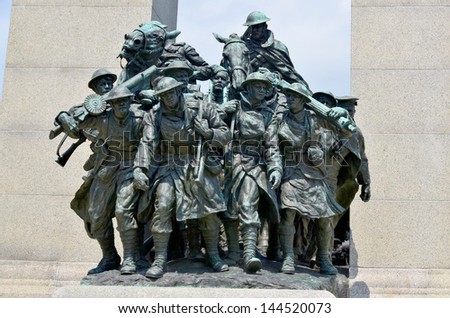 OTTAWA, CANADA - JUNE 30: The National  War Memorial , is a tall granite cenotaph with acreted bronze sculptures, that stands in Confederation Square, June 30, 2013 in Ottawa, Ontario.