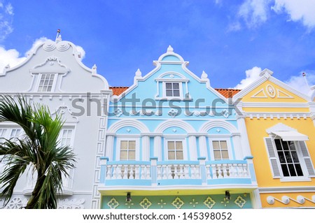 Typical Dutch Design Architecture . Center Square In Oranjestad Aruba Caribbean Windward Islands Lesser Antillies West Indies.