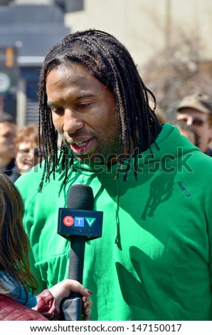 MONTREAL CANADA APRIL 22: Georges Laraque at the Earth Day parade . On april 22 2013 in Montreal Canada. Georges Laraque is a retired Canadian professional ice hockey forward.