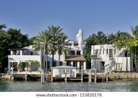 MIAMI FLORIDA-OCTOBER 30:House in Star Island is a neighborhood of South Beach in the city of Miami Beach on a man-made island in Biscayne Bay, Florida, United States. On October 30 2012 in Miami, USA