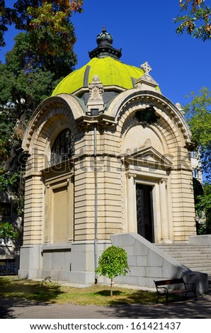 SOFIA BULGARIA SEPT 27: The Memorial Tomb of Alexander I of Battenberg, better known as the Battenberg Mausoleum in Sofia. The mausoleum resting place of Prince Alexander I of Bulgaria on sept 27 2013