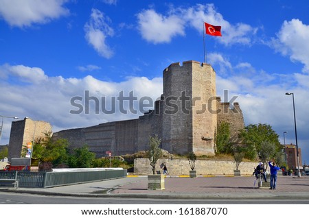 ISTANBUL TURKEY SEPT 25 :Walls of Constantinople are a defensive stone walls  protected the city of Constantinople since its founding by Constantine the Great. on Sept 25, 2013 in Istanbul Turkey.
