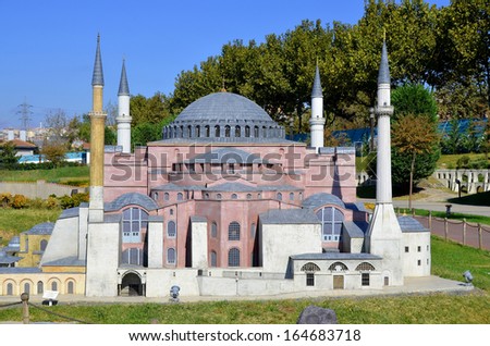 ISTANBUL TURKEY OCOTBER 6: Saint Sofia at Miniaturk is a miniature park situated on Golden Horn in Istanbul, Turkey. It is one of the world\'s largest miniature parks on oct, 6 2013.