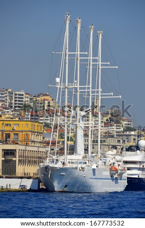 ISTANBUL TURKEY OCT. 4:The msy Wind Spirit is a motor sailing yacht, sailing as a cruise ship for Windstar Cruises. on october 4 2013 in Istanbul Turkey