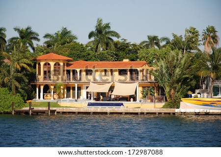 Miami Florida-October 30:House In Star Island Is A Neighborhood Of South Beach In The City Of Miami Beach On A Man-Made Island In Biscayne Bay, Florida, United States. On October 30 2012 In Miami, Usa