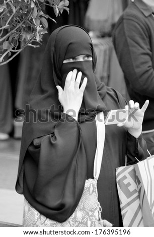 Istanbul, Turkey - October 08: Muslim Veiled Women In The Heart Of Downtown Istanbul On October 08 2013. The Turkish Government Banned Women Who Wear Headscarves From Working In The Public Sector.