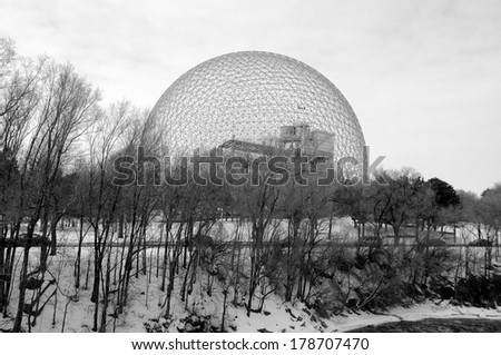 MONTREAL-CANADA APRIL 02: The Biosphere is a museum in Montreal dedicated to the environment. Located at Parc Jean-Drapeau in the former pavilion of the United States on April 02 2012 Montreal, Canada