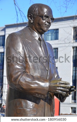 MONTREAL CANADA MARCH 09: Bronze of Jean Drapeau was a Canadian lawyer and politician who served as mayor of Montreal from 1954 to 1957 and 1960 to 1986 march 09 2014 in Montreal Canada