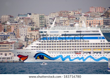 ISTANBUL TURKEY OCTOBER 12: AIDAdiva is a cruise ship operated by the German cruise line AIDA Cruises. The ship was built at Meyer Werft in Papenburg, Germany. ON OCTOBER 12 2013 IN iSTANBUL tURKEY