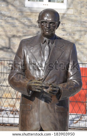 MONTREAL CANADA MARCH 09: Bronze of Jean Drapeau was a Canadian lawyer and politician who served as mayor of Montreal from 1954 to 1957 and 1960 to 1986 march 09 2014 in Montreal Canada