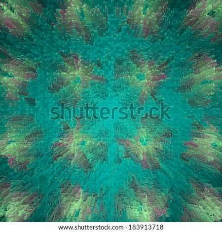 Transparency and pixel modern green and turquoise flowers pattern.