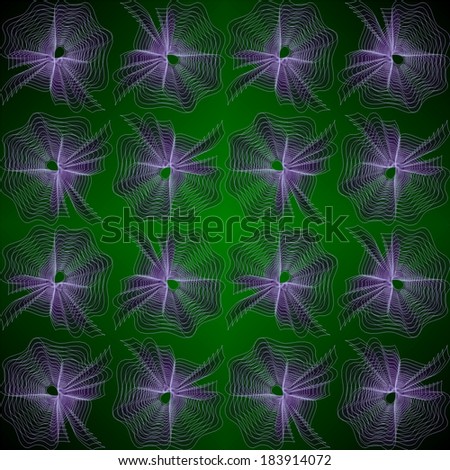 Transparency and blur modern green and purple flowers pattern.