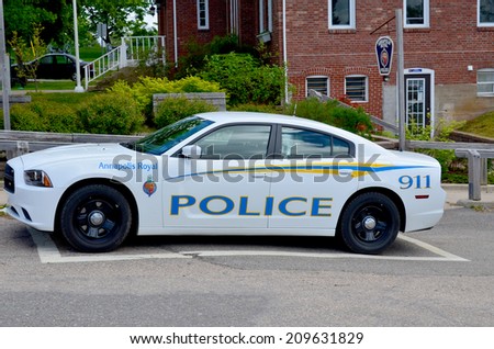 ANAPOLIS ROYAL NOVA SCOTIA MAY 27: Police car in Annapolis Royal is a small Canadian town located in the western part of Annapolis County, Nova Scotia, and was known as Port Royal. On may 27 2014