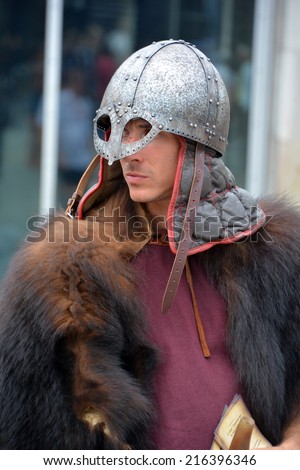 MONTREAL CANADA AUGUST 30: People wear as a middle age persons for the presentation of new TV series Moyen age Quebec Middle Ages on august 30 2014 in Montreal Canada