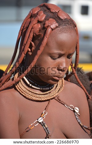 WINDHOEK, NAMIBIA OCTOBER 01, 2014: Unidentified woman from Himba tribe. The Himba are indigenous peoples living in northern Namibia, in the Kunene region of South-West Africa on october 09 2014
