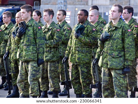 MONTREAL CANADA NOVEMBER 6 :Canadians soldiers in uniform for the remembrance Day on November 6, 2011, Montreal, Canada.The day was dedicated by King George V on 7-11-19 as a day of remembrance.