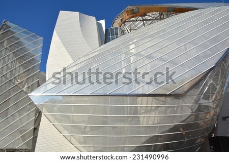 PARIS FRANCE OCT 19: The building of the Louis Vuitton Foundation started in 2006, is an art museum and cultural center the $143 million museum has recently been completed in Paris France oct, 19 2014