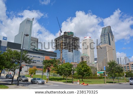 MONTREAL CANADA MAY 18: Buildings in Montreal\'s downtown District on may 18 2014 in Montreal, Quebec, Canada The main purpose of the project was to restore the continuity of Montreal\'s downtown.