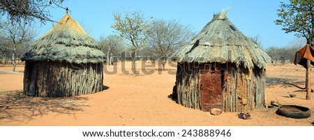 KHORIXAS, NAMIBIA OCTOBER 09, 2014: Himba house. The Himba are indigenous peoples living in northern Namibia, in the Kunene region of South-West Africa on october 09 2014