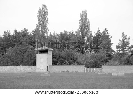 SACHSENHAUSEN-ORANIENBURG GERMANY MAY 24: Mirador of Nazi concentration camp used primarily for political prisoners from 1936 to end of the Third Reich on may 24 2010 in Sachsenhausen Germany.