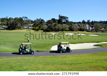 PEBBLE BEACH, CALIFORNIA APRIL 10, 2015 : The public golf course of Pebble Beach, near Monterey, California, USA, april 10, 2015, in Monterey, California, USA