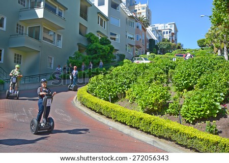 SAN FRANCISCO CA USA APRIL 15: Lombard Street is an east-west street in San Francisco California on april 15 2015. The street is known as the most crooked street in the world