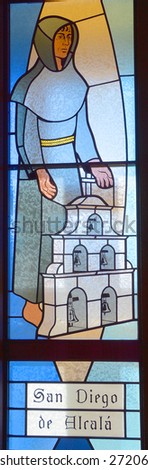 HALF MOON BAY CA USA APRIL 12: San Diego de Alcala (Saint Didacus) stained glass window in Our Lady of the Pillar Church on april 12 2015 in Half Moon Bay, CA,