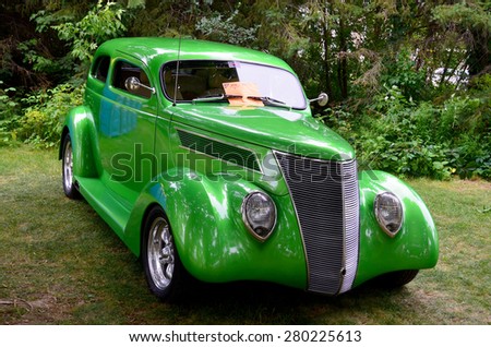 GRANBY QUEBEC CANADA JULY 29 2013: 1937 Ford Sedan line of cars was updated in 1937 with one major change  the introduction of an entry-level 136 CID (2.2 L) V8 in addition to the popular  flathead V8