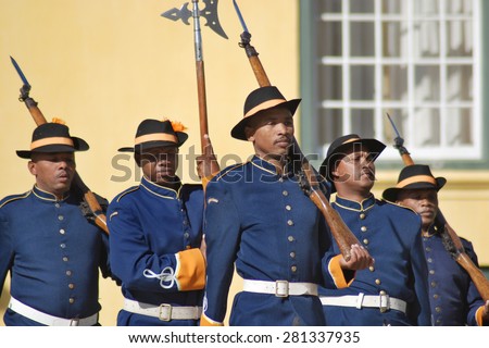 CAPE TOWN SOUTH AFRICA MAY 21 2007: Guards changing a the Castle of Good Hope is a star fort built in the 17th century  it is considered the best preserved example of a Dutch East India Company fort