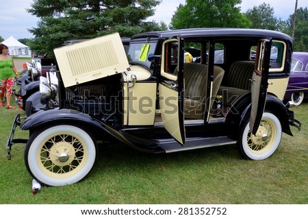 GRANBY QUEBEC CANADA 07 29 2013: Ford Model A of 1928-1931, A-Model Ford or the A, and A-bone among rodders and customizers was the second huge success for the Ford Motor Company, after the Model T