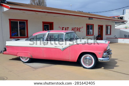 WILLIAMS ARIZONA APRIL 15: 1955 Ford Crown Victoria, The first Crown Victoria appeared in 1955; it was a two-door six-seater coupe, part of the Ford Fairlane range