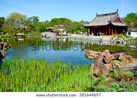 MONTREAL CANADA MAY 24 2015: Montreal\'s botanical garden is considered to be one of the most important botanical gardens in the world due to the extent of its collections.