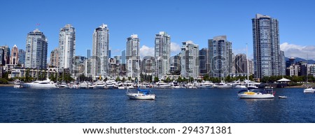 VANCOUVER BC CANADA JUNE 27 2015: Downtown Vancouver in the north-central part of the City of Vancouver. It is the business, commercial, cultural, financial, government, and entertainment centre