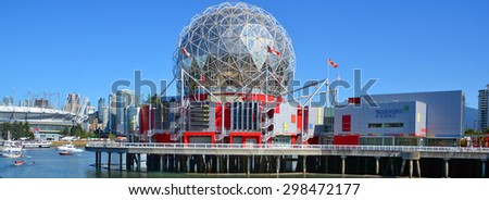 VANCOUVER BC CANADA JUNE 15 2015: Science World at Telus World of Science. It has many interactive science exhibits and displays, and popular attraction in Vancouver