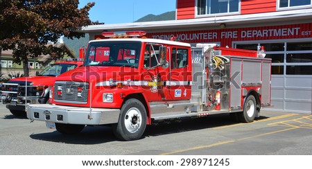 TOFINO BC CANADA JUNE 17 2015: Truck of Tofino Volunteer Fire Department, established in 1959, provides fire protective and emergency services to the community of Tofino,