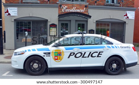 GRANBY QUEBEC CANADA JULY 18 2015: Granby police car. Granby is a town in southwestern Quebec, located east of Montreal.  Granby is the seat of La Haute-Yamaska Regional County Municipality.