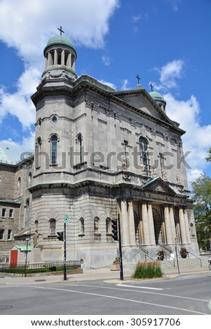 MONTREAL,CANADA AUGUST 08 2015:Saint-Jean-Baptiste Church (French Eglise Saint-Jean-Baptiste de Montreal) is a Roman Catholic church in the borough of Le Plateau Mont-Royal in Montreal, Quebec, Canada