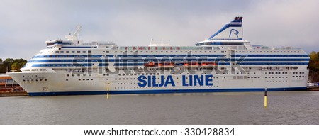 HELSINKI FINLAND 09 25 2015: Silja Line is a Finnish cruiseferry brand operated by the Estonian ferry company AS Tallink Grupp, for car and passenger traffic between Finland and Sweden.