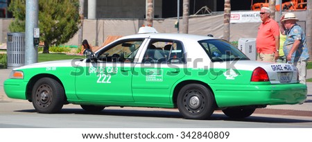 SAN DIEGO CA USA 04 09 2015:San Diego taxi service is a great way to get around  the sights without having to be in the driver seat. Ideal from the airport, cruise ship  or travel from home or hotel