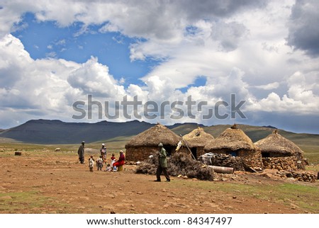LESOTHO - NOV 25: Sotho people in small village on November 25 2009, Lesotho, Africa, The Sotho people (or Basotho), an African ethnic group principally resident in South Africa and Lesotho.