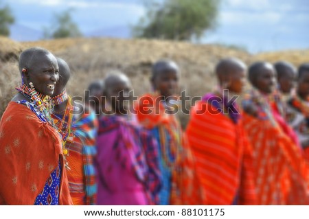 AMBOSELI, KENYA ,OCT. 13:Group of unidentified African men from Masai tribe prepare to show a traditional Jump dance on Oct 13, 2011 in Masai Mara, Kenya.