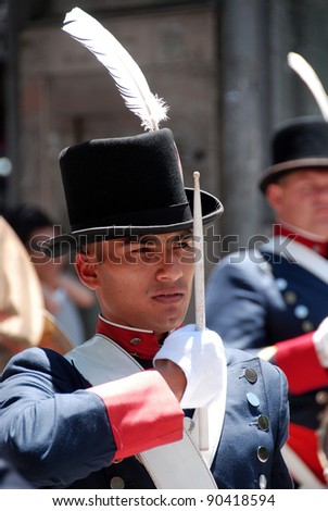 BUENOS AREAS ARGENTINE NOVEMBER 17: Young unidentified man in soldier costume parade for the commemoration of the Italian immigrant arriving in Argentina on November 17 2011 Buenos Areas, Argentina