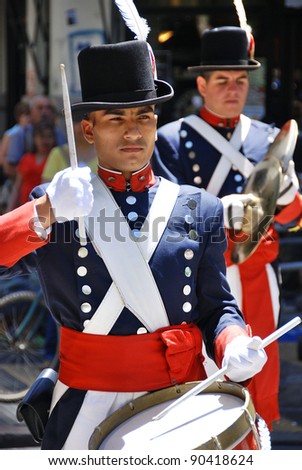 BUENOS AREAS ARGENTINE NOVEMBER 17: Young unidentified men in soldier costume parade for the commemoration of the Italian immigrant arriving in Argentina on November 17 2011 Buenos Areas, Argentina