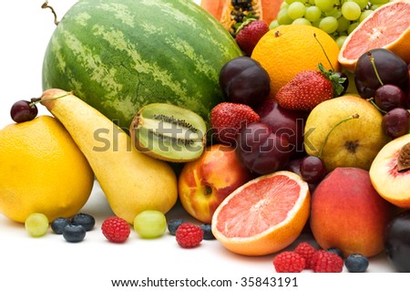 Composition of fresh fruit on a white background.