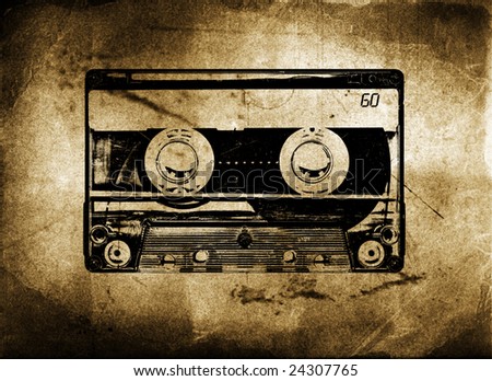 Old Grungy cassette tape with grunge and aged textured background