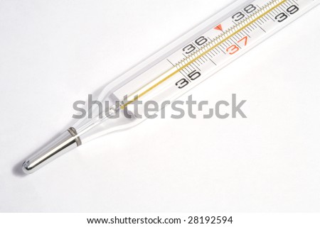 Measuring fever thermometer on a white background